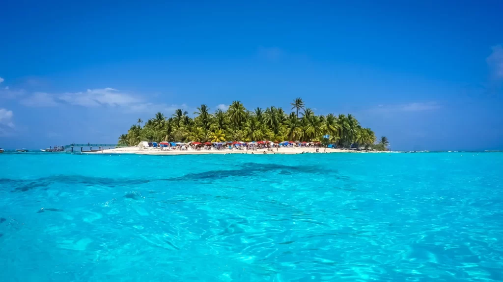 View from the sea towards San Andrés beach- Colombia regions