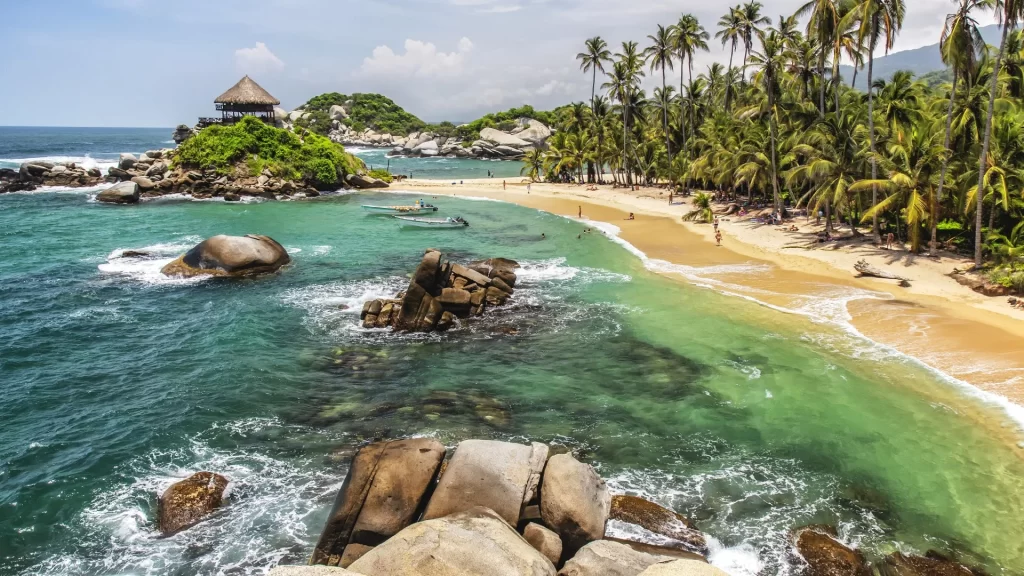 Golden sandy beaches and clear waters in Tayrona National Park-Colombia regions