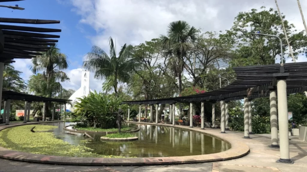 Santander Park surrounded by palm trees in the heart of Leticia-Colombia regions